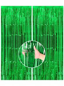 4pcs Metallic Foil Fringe Curtain Backdrop Decor, Party Background Metallic Foil Fringe Curtain, 1st Birthday Party Supplies, Baby Shower Decorations, Gender Reveal Party, Girl Baby Shower Decor - Green - View 3
