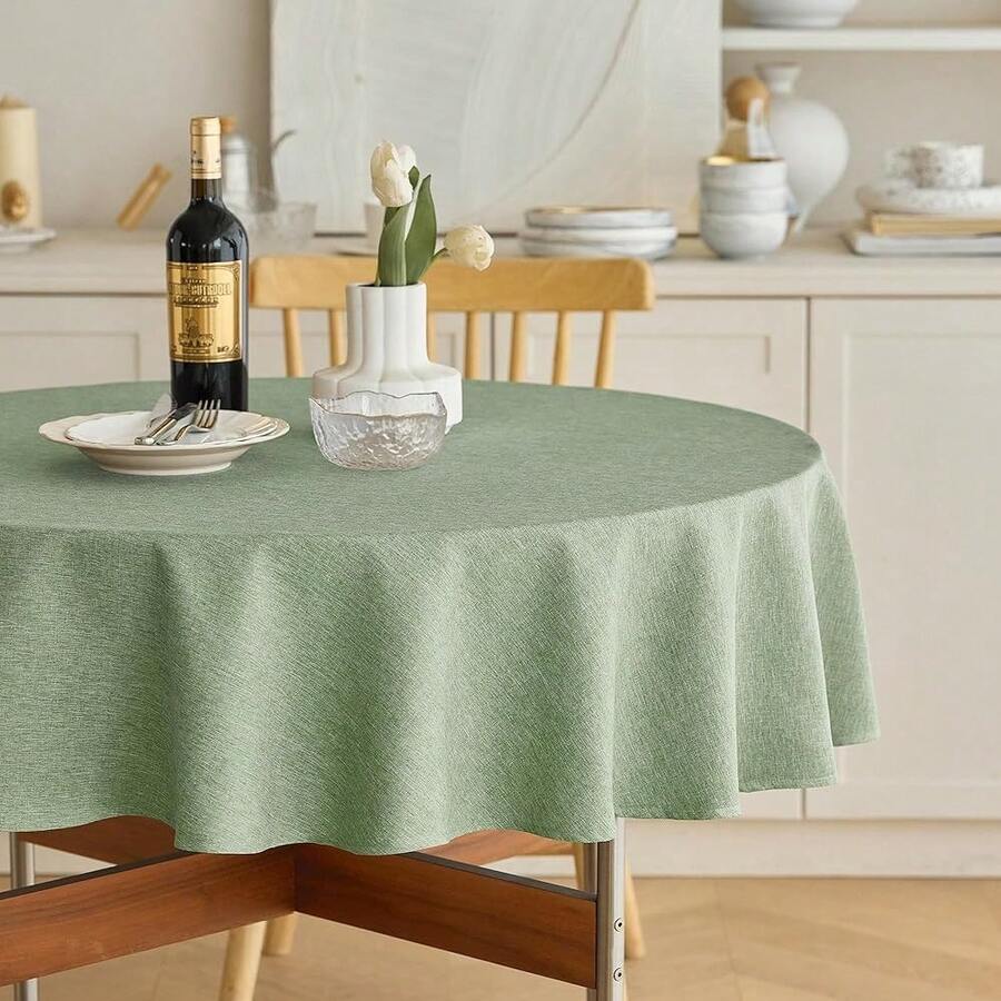 Faux Linen Rustic Round Tablecloth For Coffee Table, Decorative Waterproof Outdoor Anti-Scratch Table Cloth Cover For Party, Wedding, Picnics, Patio(Round, 70 Inch(4-6 Seats), Sage Green),SageGreen70inchRound - SageGreen70inchRound - View 1