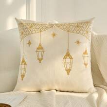 1pc Velvet Embroidered Throw Pillow Cover, Geometric Pattern, Traditional Style, Suitable For Daily Use And All Seasons, Fashionable, Warm, Fit For Sofa And Bedroom Decor - Silver - View 3