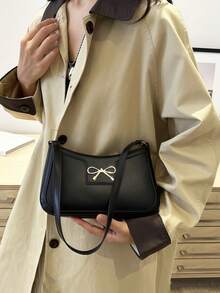 Elegant Crescent-Shaped Underarm Shoulder Bag For Women, Chic Casual Fashion, Solid Color Underarm Bag - màu đen - Xem 4