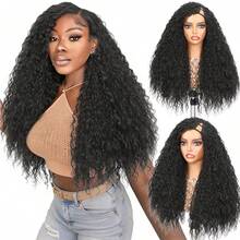 22" V/U-Part Wigs, Curly Wavy Wigs, Upgraded U-Part Wigs For Women, Synthetic Wigs, Clip-In Half Head Wigs, Voluminous Curly Wigs, V-Part Wigs - Multicolor - View 1