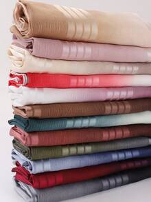 1件女士优雅纹理缎面围巾，拼接褶皱柔软渐变色头巾，适合搭配穆斯林头巾服饰 - 彩色 - 查看 4