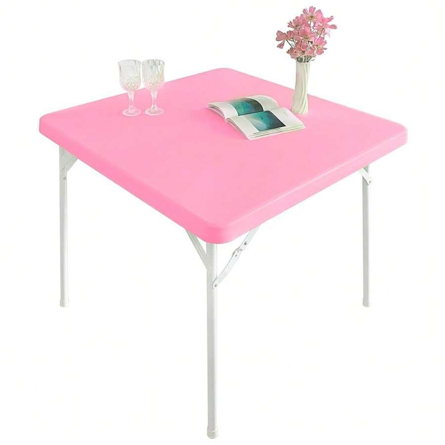 Cubierta de mesa cuadrada elástica de spandex ajustada para cóctel, mantel cuadrado elástico, cubierta de mesa superior rosa de 34x34 pulgadas - Rosa - Ver 1