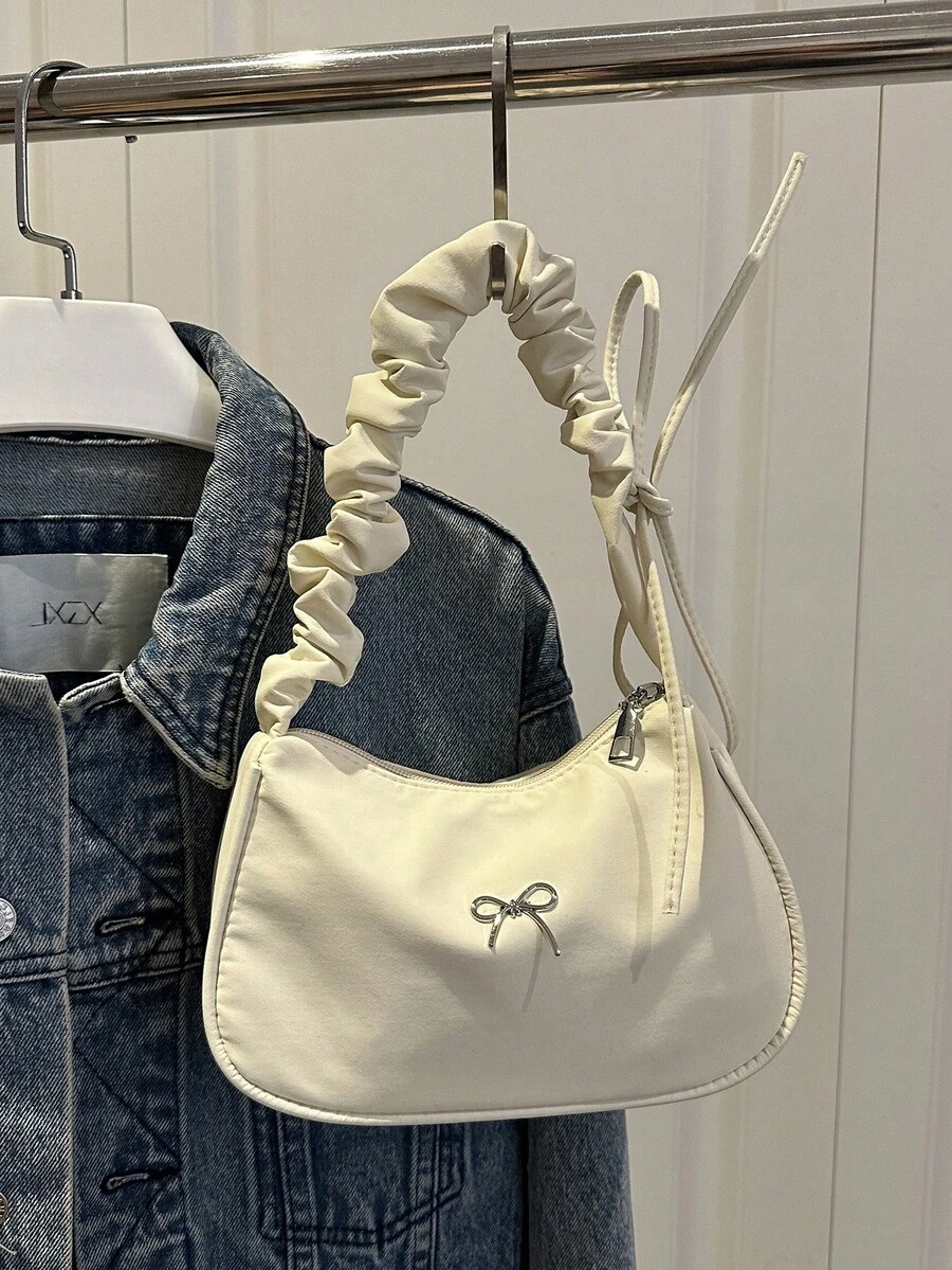 1 szt. Jednokolorowa, modna torebka z falbanką w kształcie chmury, na ramię i pod pachę - Biały - Zobacz 1