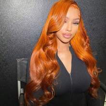 34 Inch 350 Ginger Lace Front Wigs Human Hair Pre Plucked 250% Density Body Wave Lace Front Wigs Human Hair Orange 350 Wig HD Transparent Full Frontal 13x4 #350 Ginger Colored Natural Wig For Woman - S350 - 查看 6