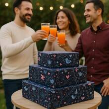 1卷黑色底蓝色小鸟和粉蓝色爱心图案包装纸 - 适用于圣诞节、生日礼物、礼品包装用品 - 彩色 - 查看 2