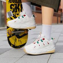 Giày trượt patin thời trang dành cho thanh thiếu niên, 4 bánh xe, bánh sau có thể tháo rời, khóa xoay có thể thu gọn, giày trượt patin giải trí cho nam và nữ, quà tặng ngày lễ và sinh nhật. - Màu be - Xem 7