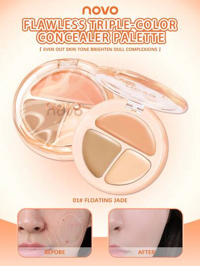 NOVO 3-In-1 Concealer Palette, Long-Lasting And Smudge-Proof, Covers Spots, Acne Marks, Dark Circles, Brightens Complexion, Suitable For Daily, Party, New Year, Autumn/Winter Makeup, Beginner-Friendly, Great Value