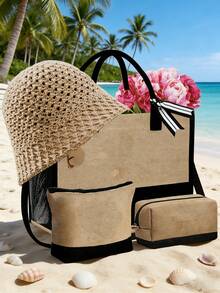 Personalized Name Customized Women's Beach Theme Tote Bag Set,You Can Freely Customize Various Artistic Font Names,It Includes A Large-Capacity Handbag And Two Cosmetic Bags.Travel Bags, Multi-Functional Storage Bags - Multicolor - View 14