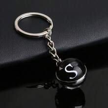 1pc 26 English Alphabet Time Gem Double-Sided Glass Ball Keychain Metal Key Chain Accessory Small Gift - Silver - View 26