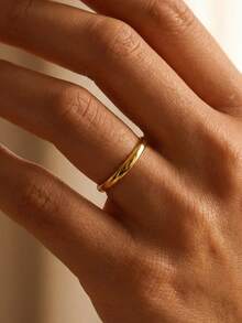 Newsoul 1 件经典 S925 标准纯银圆环戒指，优雅珠宝礼物，适合女性，生日/周年纪念礼物 - 金色 - 查看 2