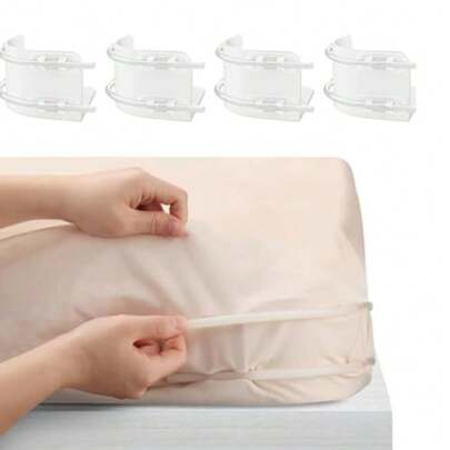CYPN4 piezas Soporte para sábanas con tiras de bloqueo soportes para sábanas para esquinas pinzas de esquina resistentes para protectores de colchón ropa de cama clips para dormir ordenado blancoFashion