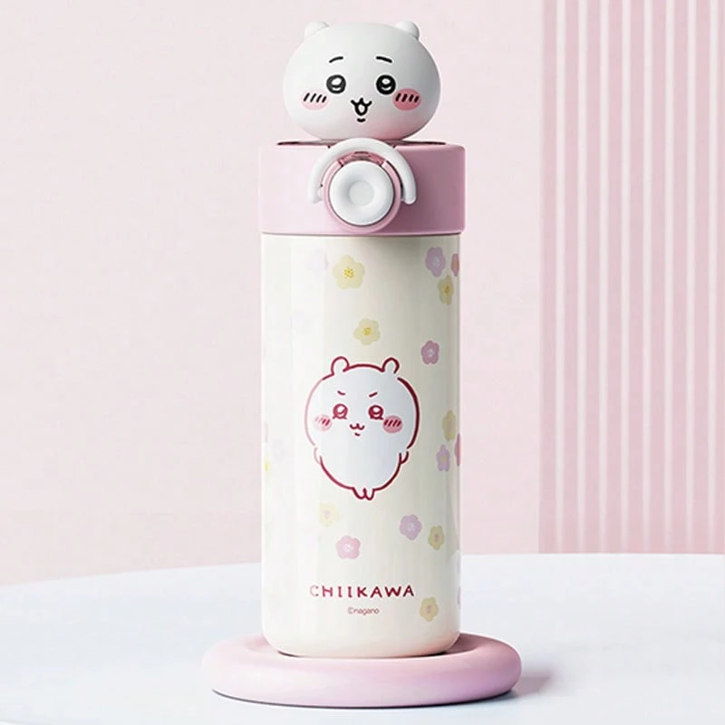 Miniso Chikawa Doll Pop-Top Insulated Tumbler 450mL/15.22oz (Chikawa): 304 Stainless Steel Material, 3D Chikawa Doll Lid Decor, Pop-Top Design, Vacuum Insulation, Cute Chikawa Print + Flower Pattern, Lightweight Portable Shape, Suitable For Office/School/Daily Use, Good Choice Of Valentine's Day Gifts(1 PC)