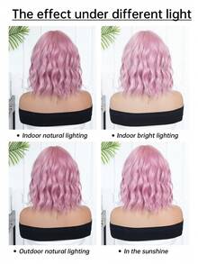 1顶女士短款波浪合成假发，冷棕色直发，带短刘海，14英寸长，适合日常佩戴，自然逼真，是万圣节、圣诞节、新年、狂欢节、音乐节、角色扮演和其他场合的理想之选，是送给女孩的绝佳礼物，也是夏季毕业礼物、乔迁礼物、万圣节和圣诞节礼物的完美选择。 - 粉色 - 查看 9