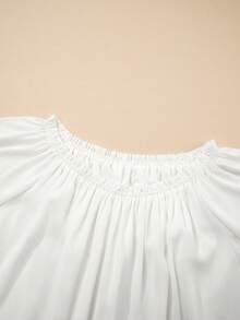 Acelitt Summer White Ruffled Off-Shoulder Lace Inlay Sleeve Pattern Blouse - White - View 6
