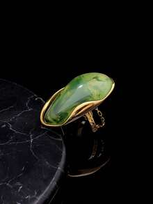 2026新款316不锈钢镀金戒指，高端时尚合成宝石女士钛钢戒指，适合情人节和母亲节，合成琥珀宝石戒指 - 綠色 - 查看 3