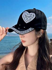 1顶新款心形棒球帽，女士百搭约会休闲遮阳帽 - 玫紅色 - 查看 15