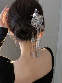 1个复古蝴蝶风铃流苏发簪，适合外出佩戴，可作头饰、女士发饰、发髻延长发饰、发型发夹、发卡。 - 查看 5