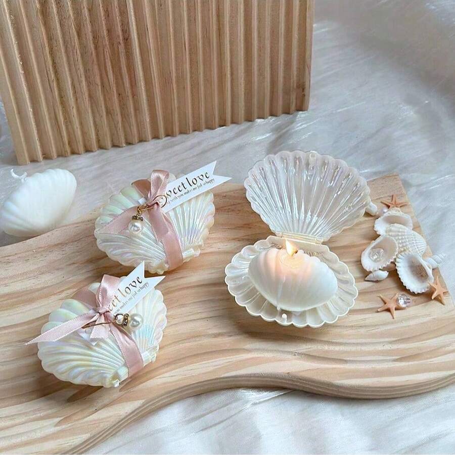 Shell Shaped Scented Candle Gift Set - Includes Candle And Pink Ribbon Tag, Suitable For Weddings, Bridal Showers, Beach Parties, Wedding Decor And Luxury Gifts, Boho Beach Style Soy Wax Fragrance Home Decor, 1pc/3pcs/10pcs