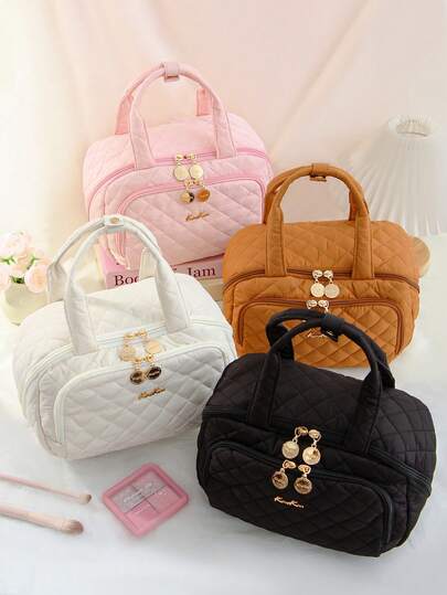 1 PC Solid Color Portable High-End Travel Bag In Bulk Make Up Bag,Fashionable And Casual Large Capacity Portable Zipper Makeup Bags,Travel Storage Stationery Storage,Vacation Essentials Cosmetic Bags For Headphones,Charger,Lipsticks,Cosmetics,Perfume,Skin Care And Beauty Products,Home Decor,For Mom,Nurses,Students,School Girls,Keys,Holiday Gifts