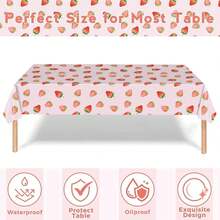 优质粉色草莓桌布 - 耐用、一次性、用途广泛，是提升任何生日或节日庆祝活动的完美之选。易于清洁，适合大多数桌子。
