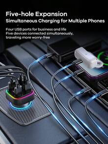 REMAX USB C Bluetooth Adapter For Car, PD Fast Charger With 5 Charging Port, Road Trip Essentials Cigarette Lighter Car Travel Essentials For Long Trips, Car Accessories, Super Practical Car Stuff - K34 - Xem 7