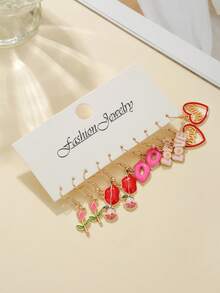 5对情人节耳环套装，优雅时尚的合金材质，嘴唇、玫瑰、心形、LOVE设计耳环，适合女性日常、婚礼、派对、情人节、海滩度假等场合佩戴，是送给女朋友的绝佳礼物。