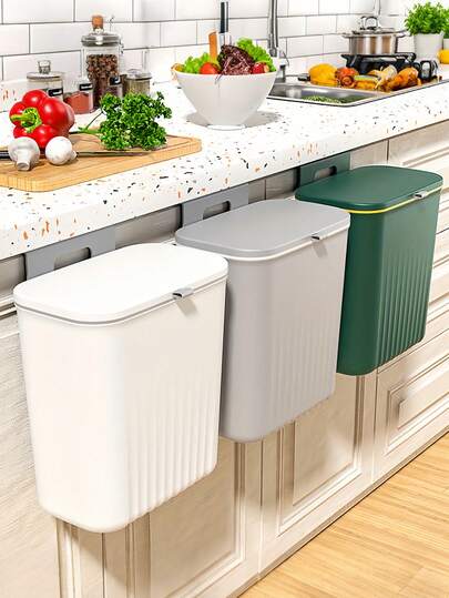 Cubo de compost de cocina compacto con tapa - Cubo de basura colgante de la puerta del gabinete para desechos de alimentos, cubo de basura de gran capacidad para encimera para uso doméstico. Cubo de basura de esquina con patrón de mármol con tapa - Presionar para abrir, adecuado para baño, hotel, hogar, cocina, sala de estar, baño, decoración del hogar, cubo de basura de cocina, accesorios de organización del hogar