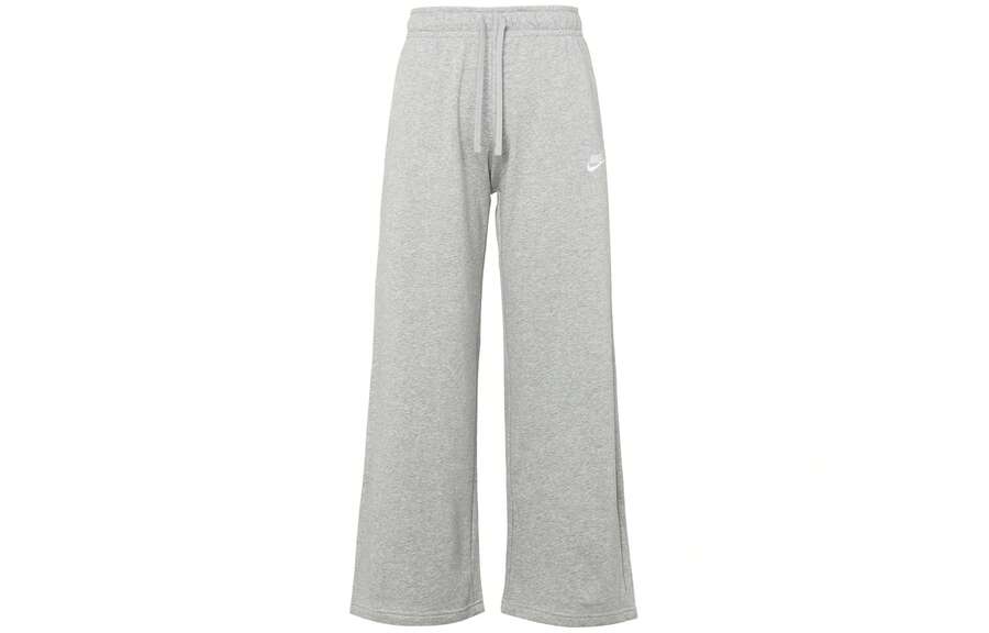 Nike Sportswear Solid Color Brand Logo Mid-Rise Loose Wide Leg Drawstring Casual Pants, Grey
