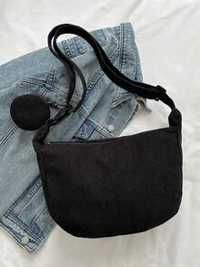 Bộ 2 túi đeo vai và đeo chéo bằng vải nhung kẻ, phong cách sinh viên sành điệu, tối giản, thời trang Hàn Quốc. - màu đen - Xem 9