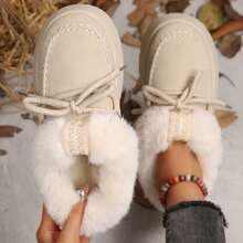 Slippers For Women Fall Winter Warm Faux Fur Lined Ankle Boots Indoor Outdoor House Shoes Cotton Fuzzy Bedroom Slippers - 8569 Trắng - Xem 4
