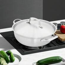 Silver 304 Stainless Steel Composite Steel Wok 10.23in Inner Diameter With Lid & Steaming Rack, Multipurpose For Frying Steaming Boiling Hot Pot, Dual Handles Compact Lightweight 3.7Lbs, Compatible With Induction Gas Electric Stoves For Home Hotel Restaurant - Silver - View 2
