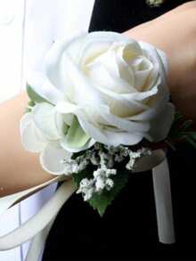 1pc/6pcs Elegant Rose Flower With Faux Green Plant Wrist Corsage, Suitable For Groom, Bride, Groomsman, Bridesmaid, Wedding, Engagement, Party, Banquet - Multicolor - View 4