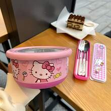 Sanrio 1200ml Super Large Capacity Hello Kitty Bento Lunch Box With Lid, Suitable For School Lunch, Includes Stainless Steel Ramen Bowl, Can Be Matched With Matching Cutlery, Salad & Dessert Bowls, Fridge Storage Set, Reusable Bowls, Ideal For Cold Dishes And Hot Foods