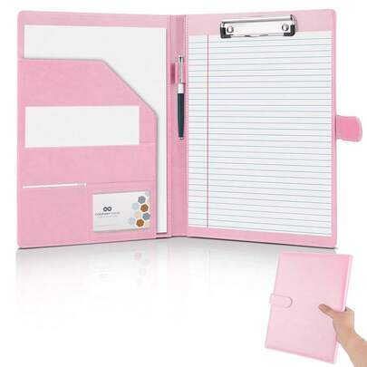 Carpeta profesional, carpeta de portafolios multifunción de piel sintética con portapapeles - carpeta de currículum, documentos legales, tarjetero, para oficina, conferencias, entrevistas (rosa), rosa