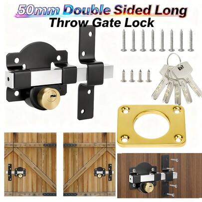 50mm Double Sided Long Throw Gate Lock, Heavy Duty Stainless Steel Mortise Deadbolt Lock With 5 Keys, For 50mm Thick Wooden Garden Gates, Sheds, Garage And Security Doors