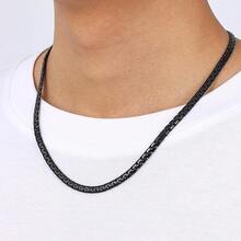 Fiusem Black Flat Box Chains For Men, 3/5mm Stainless Steel Chain Necklace, Necklaces For Men And Women 16-28 Inches - 黑色5毫米 - 查看 9