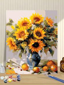 لوحة زيتية رقمية DIY عباد الشمس مقاس 40 * 50 سم للبالغين، بدون إطار، ديكور فني لغرفة المعيشة والنوم، مناسبة للمبتدئين، هدية مفكرة للأعياد والمناسبات، تقدير الفن والتطوير الذاتي - خردل الأصفر - مشاهدة 1