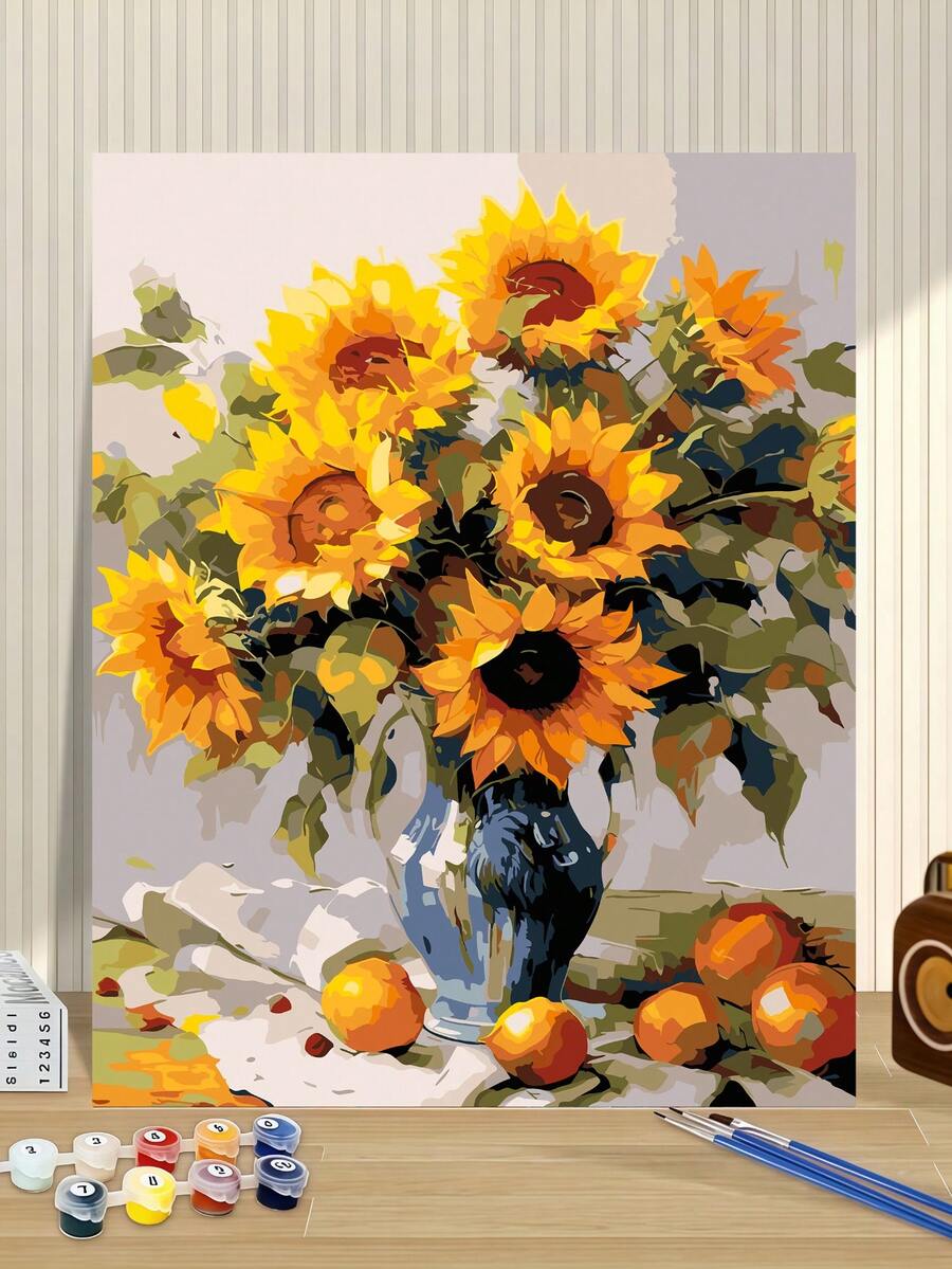 لوحة زيتية رقمية DIY عباد الشمس مقاس 40 * 50 سم للبالغين، بدون إطار، ديكور فني لغرفة المعيشة والنوم، مناسبة للمبتدئين، هدية مفكرة للأعياد والمناسبات، تقدير الفن والتطوير الذاتي - خردل الأصفر - مشاهدة 1