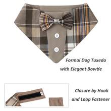 Brown Dog Tuxedo Style Scarf Plaid Pet Bow Tie Collar Adjustable Coffee Plaid Scarf, Suitable For Small, Medium And Large Dogs - Brown - View 3