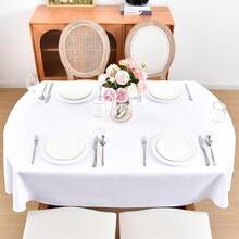 Eeivs Oval Tablecloth 52 X 70 Inch Washable Polyester Table Cloth Solid White Heavy Duty Fabric Table Cover Daily Use For Dining Home Kitchen Party Wedding,White70inchx52inchOval - White70inchx52inchOval - View 5