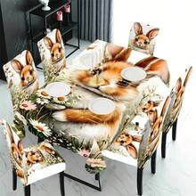 1/4/5/6/7/36 Stück Oster-Serie, ein süßer oranger & weißer Hase, weiße Gänseblümchen, rosa Blumen und zartes grünes Gras, auch mehrere braun & gelb gemusterte Schmetterling Stuhlbezug/Sitzkissen Set, geeignet für Zuhause, Restaurant, Hotel, ideale Wahl für moderne tägliche Dekoration. Tischdecke passt zu quadratischem Esstisch, elastischer Stuhlbezug ist waschbar. - Verschiedenfarbig - Übersicht 1