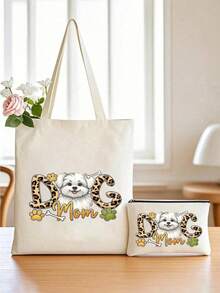 可爱狗狗妈妈帆布手提袋 - 狗狗妈妈主题印花购物袋，多种设计可选，轻便大容量，完美收纳您的所有宠物必需品和日常用品，狗狗妈妈必备，送给狗狗妈妈和宠物爱好者的贴心实用礼物，宠物派对礼品