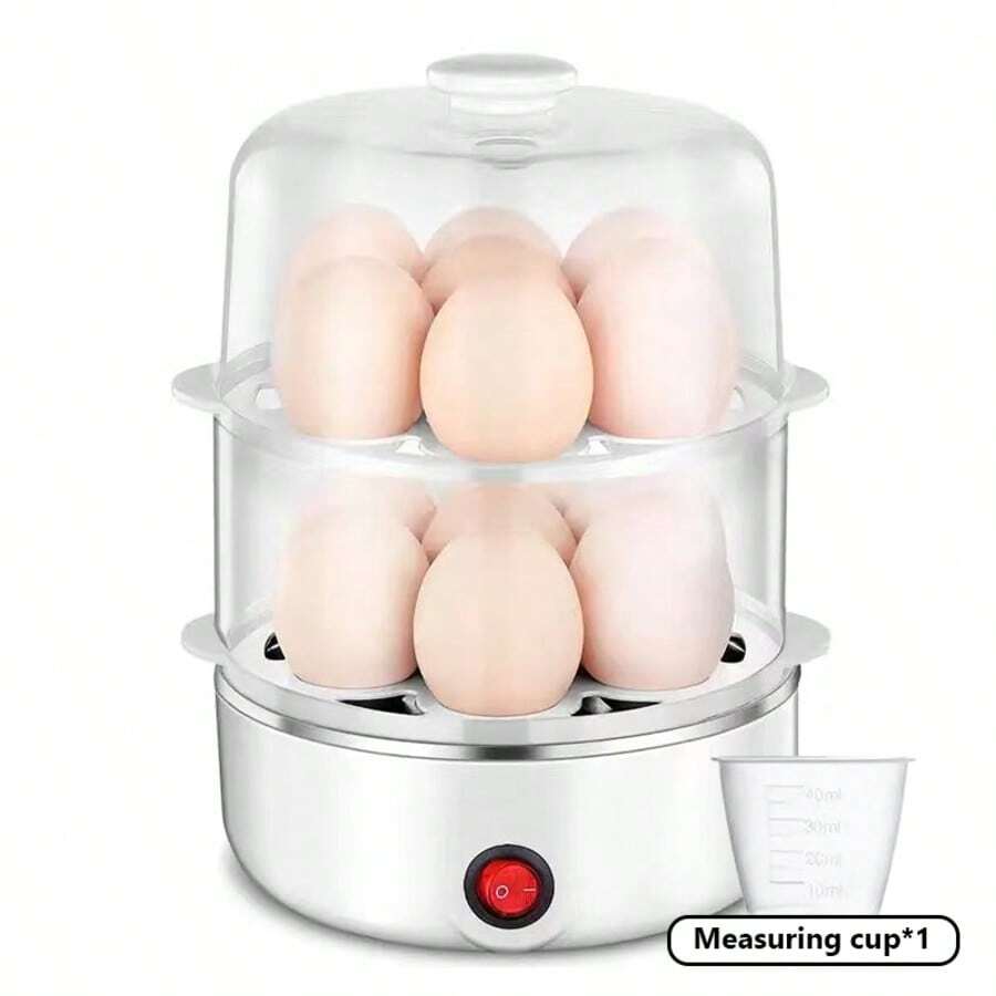 Double Flat Lid Design Egg Steamer Electric Egg Cooker, Multifunctional Breakfast Machine, Anti-Dry Protection, Stainless Steel Base, Family Health And Practical Gift, One Machine To Fix Breakfast, Giving Measuring Cup - 美規A型插(110-127V) - 查看 1