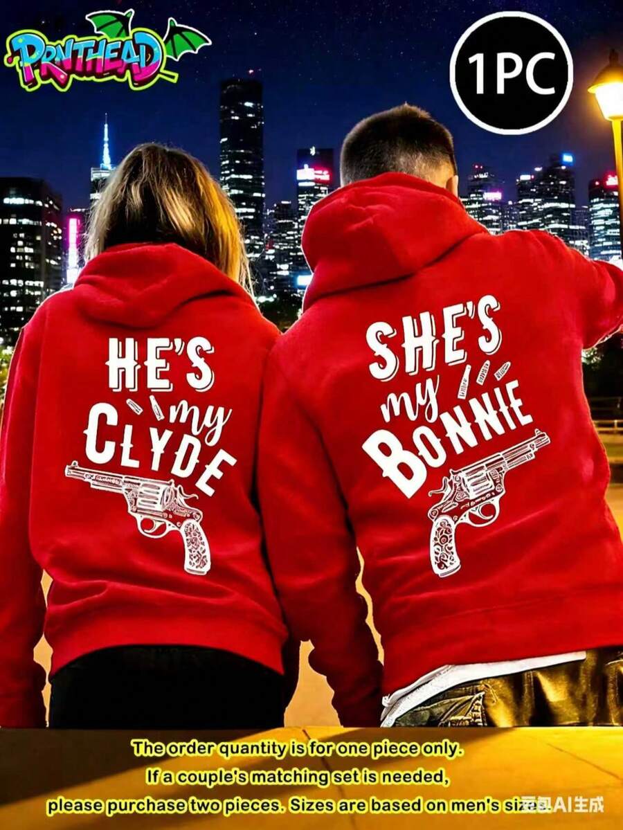 1 Piece Couple Hoodie Bonnie And Clyde Matching Hoodie Men's Hoodie, Hoodie With Pockets, Hoodie Set, Funny Hoodie, Loose Hoodie Long Sleeve Hoodie Loose Fit Plus Size S-3XL Unisex - 女士紅色 - 查看 1