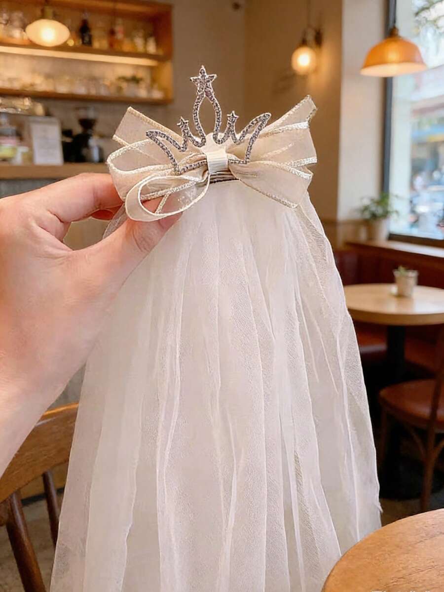 1件装女孩公主3D水晶皇冠面纱，适合派对和生日场合 - 彩色 - 查看 1