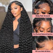 36 Inch Hidden Strap 360 Lace Front Wigs Human Hair 250 Density Water Wave Glueless Human Hair Wigs Pre Plucked Bleached Tiny Knots 360 Full Lace Frontal Wig With Invisible Drawstring Sung Fit Wig 100% Brazilian Virgin 13x4 Curly Wigs Human Hair - Natural Black - Xem 4