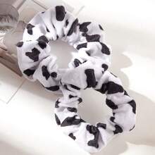 1pc Black & White Cow Print Hair Scrunchie, Suitable For Everyday Wear Head Accessories