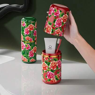 1pc Northeast China Floral Pattern Creative Funny Portable Travel Toothbrush Holder & Organizer, Suitable For Students & Couples
