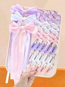 27 Stück/Set modisches Schleifen- und Stern-Haaraccessoire-Set, inklusive Stern-BB-Clips, verschiedene Größen von Schleifen-Haarclips in klassischem Schwarz, süßem Rosa und reinem Weiß - geeignet für Mädchen und Frauen, perfekt für Y2K-Alltagsoutfit, ein Muss für Modepioniere, Schulsachen, elegant, College, Winteroutfit für Frauen, Geschenke, Schleifen, niedlich, klassisch